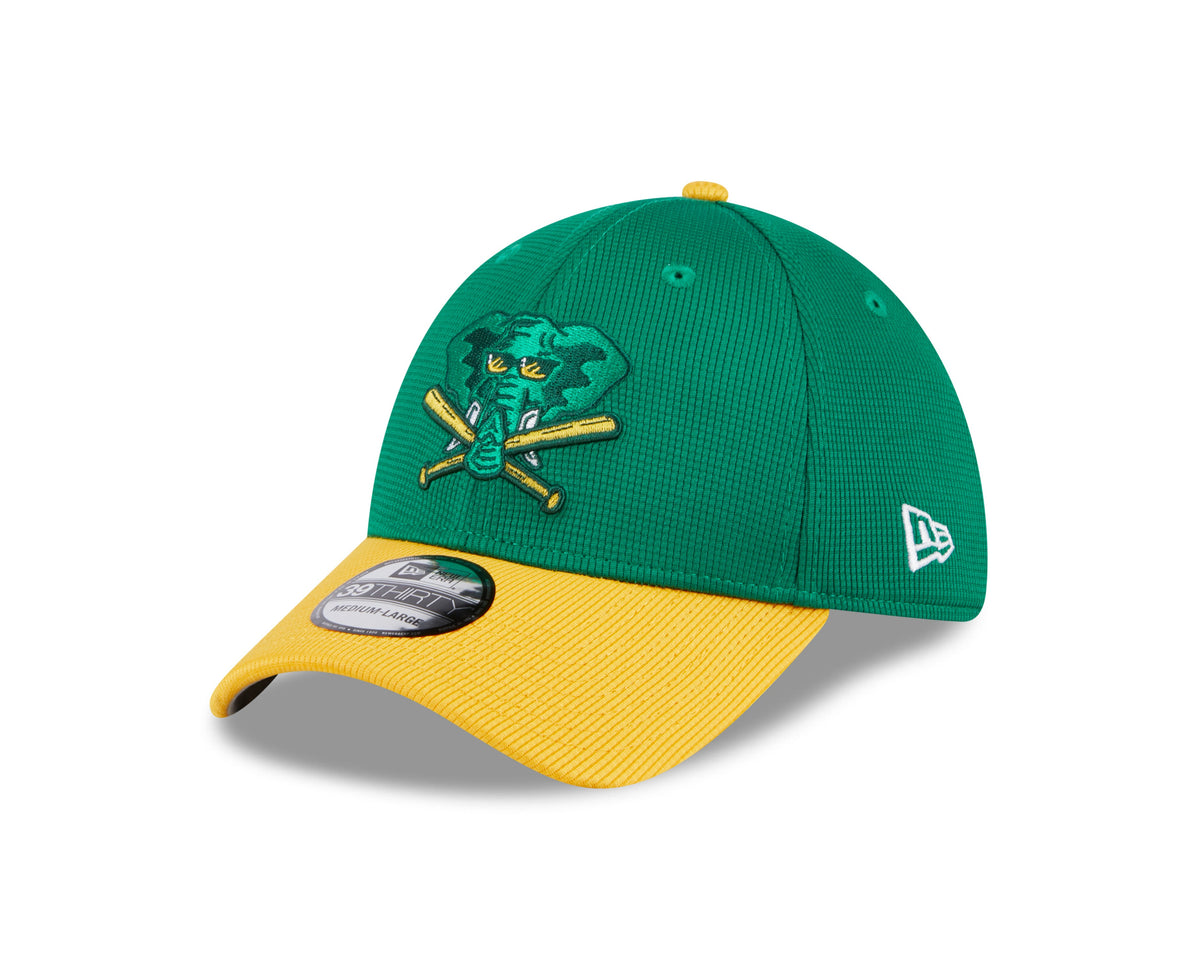 Men s Oakland Athletics New Era 2024 Batting Practice Green Yellow 39THIRTY Flex-Fit Hat Official Team Hat Sports Fan Cap Official MLB Team Hat Baseba