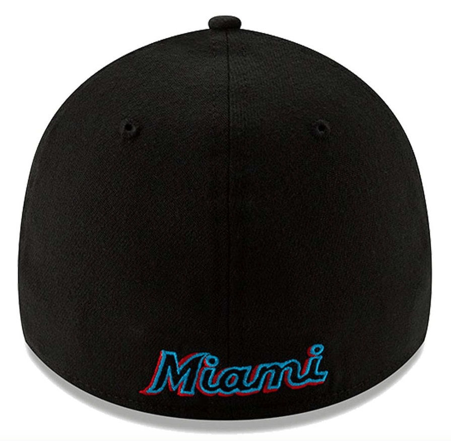 Men s Miami Marlins New Era Black Team Classic 39THIRTY Flex Hat Official Team Hat Sports Fan Cap Official MLB Team Hat Baseball Fan Cap