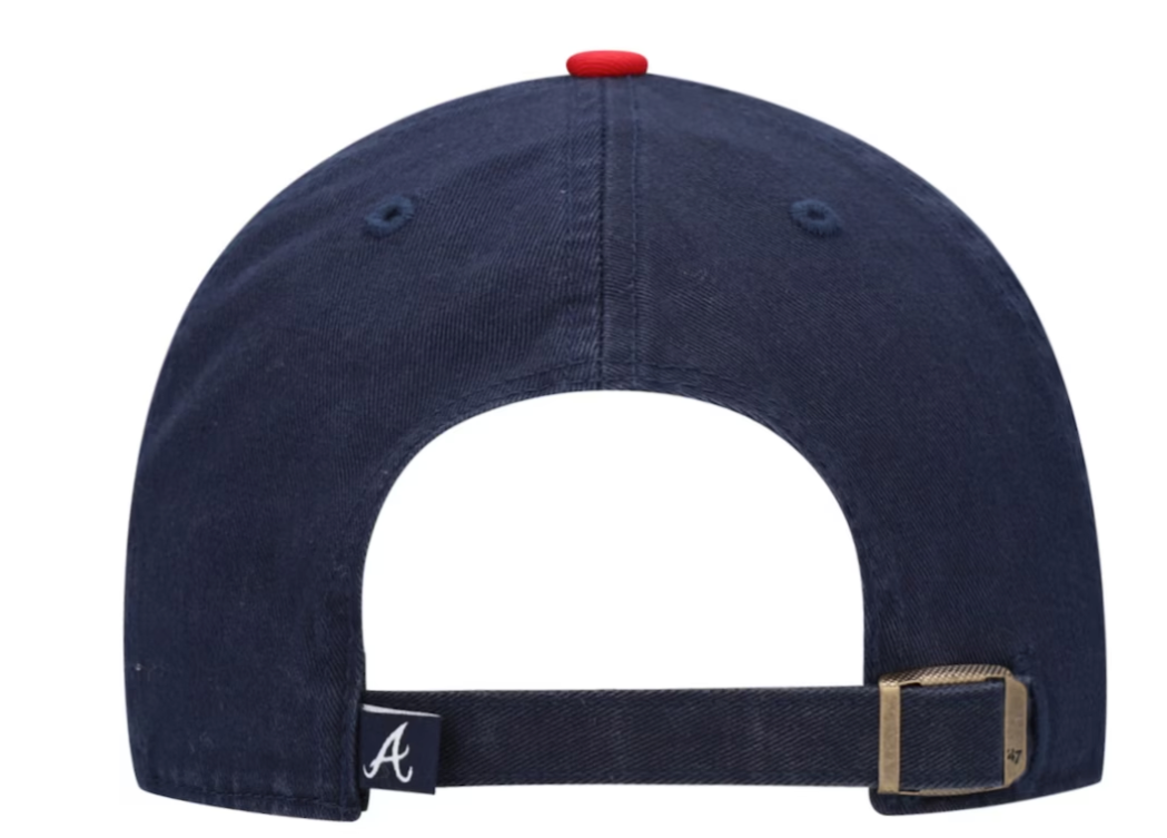 Men s Atlanta Braves Navy Red Clean Up Adjustable Hat By 47 Brand Official Team Hat Sports Fan Cap Official MLB Team Hat Baseball Fan Cap