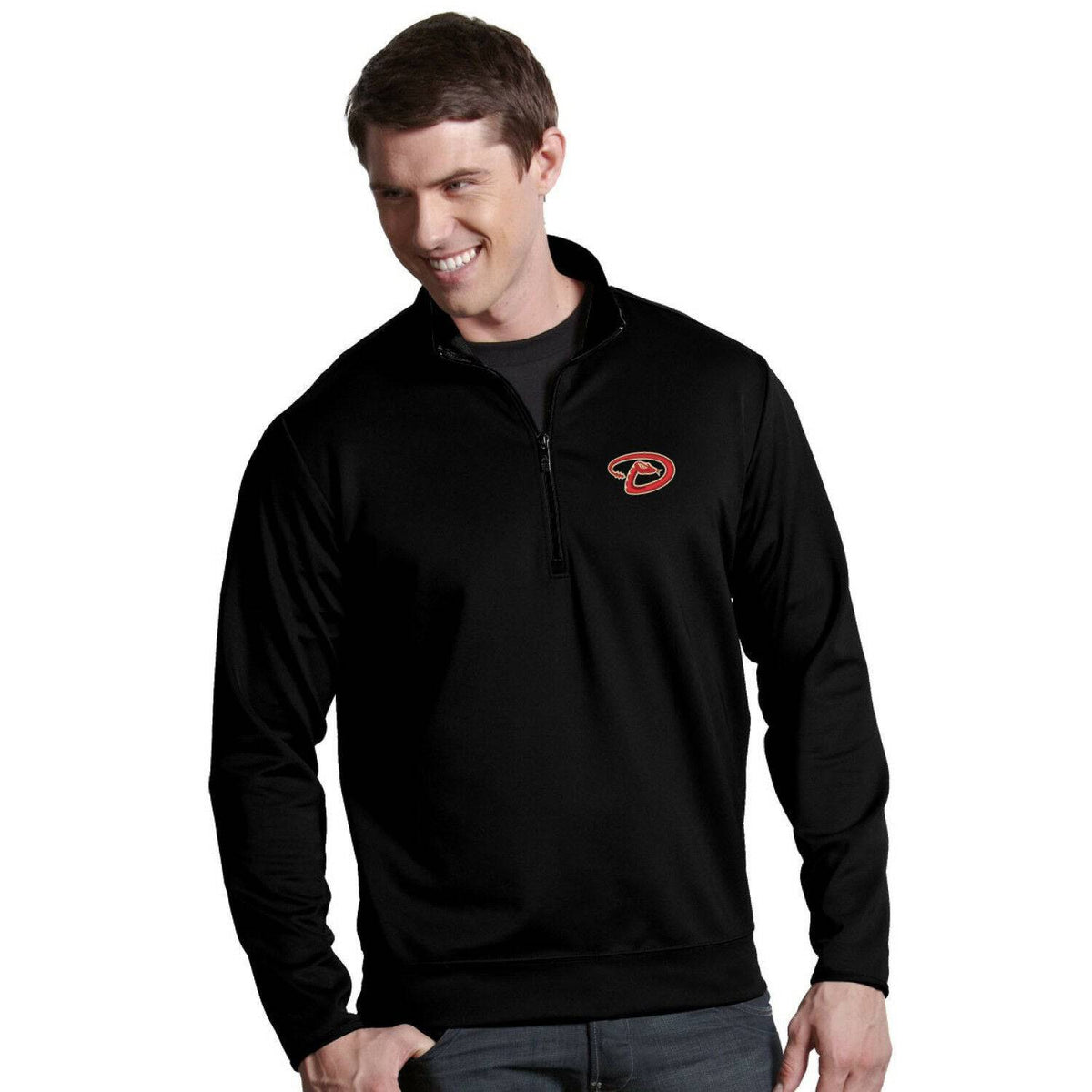 Antigua Men s Arizona Diamondbacks Leader Black Quarter-Zip Pullover Official Sports Fan Gear Official MLB Team Apparel Baseball Fan Gear