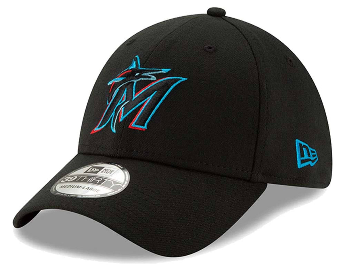 Men s Miami Marlins New Era Black Team Classic 39THIRTY Flex Hat Official Team Hat Sports Fan Cap Official MLB Team Hat Baseball Fan Cap
