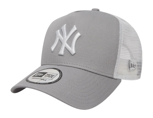 New York Yankees MLB League Essential A-Frame Trucker Snapback New Era Gray White Official Team Hat Sports Fan Cap Official MLB Team Hat Baseball Fan