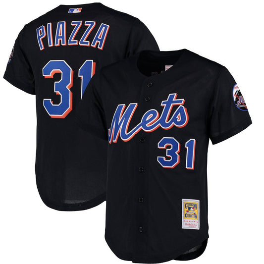 Men s New York Mets Mike Piazza Mitchell And Ness Black Cooperstown Collection Mesh Batting Practice Jersey Official Team Jersey Sports Fan Apparel Of