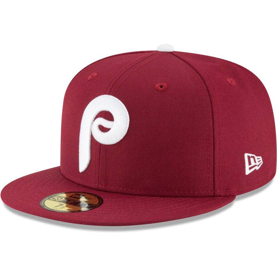 Men s Philadelphia Phillies New Era Maroon Cooperstown Collection Wool 59FIFTY Fitted Hat Official Team Hat Sports Fan Cap Official MLB Team Hat Baseb