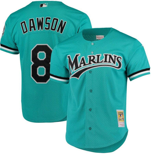 Men s Florida Marlins Andre Dawson 1995 Mitchell And Ness Teal Fashion Cooperstown Collection Mesh Batting Practice Jersey Official Team Jersey Sports