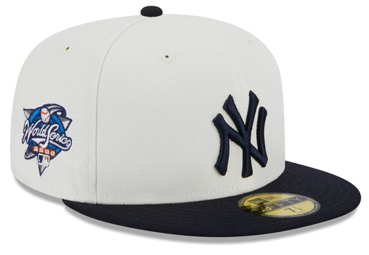 New York Yankees 2000 World Series Cream Navy New Era Retro 59FIFTY Fitted Hat Official Team Hat Sports Fan Cap Official MLB Team Hat Baseball Fan Cap