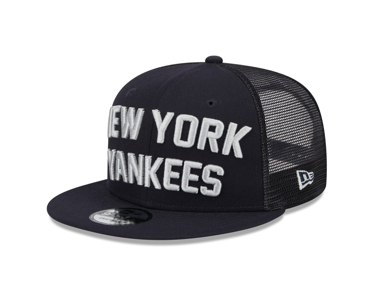 New York Yankees New Era Navy Stacked 9FIFTY Mesh Trucker Snapback Hat Official Team Hat Sports Fan Cap Official MLB Team Hat Baseball Fan Cap