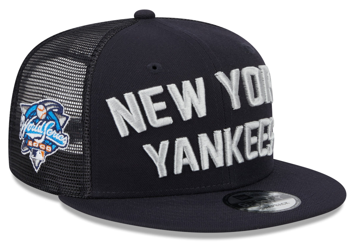 New York Yankees New Era Navy Stacked 9FIFTY Mesh Trucker Snapback Hat Official Team Hat Sports Fan Cap Official MLB Team Hat Baseball Fan Cap