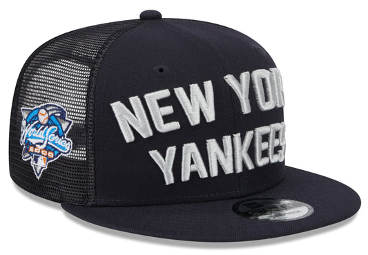 New York Yankees New Era Navy Stacked 9FIFTY Mesh Trucker Snapback Hat Official Team Hat Sports Fan Cap Official MLB Team Hat Baseball Fan Cap