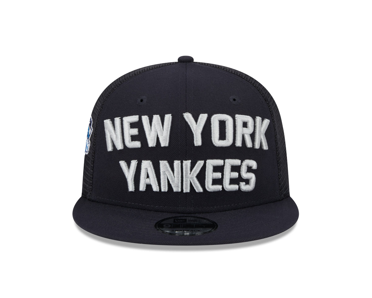 New York Yankees New Era Navy Stacked 9FIFTY Mesh Trucker Snapback Hat Official Team Hat Sports Fan Cap Official MLB Team Hat Baseball Fan Cap