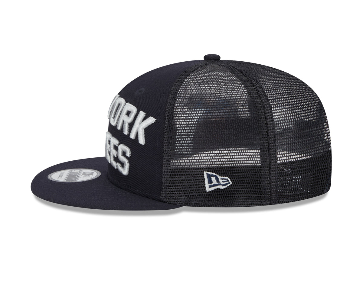 New York Yankees New Era Navy Stacked 9FIFTY Mesh Trucker Snapback Hat Official Team Hat Sports Fan Cap Official MLB Team Hat Baseball Fan Cap