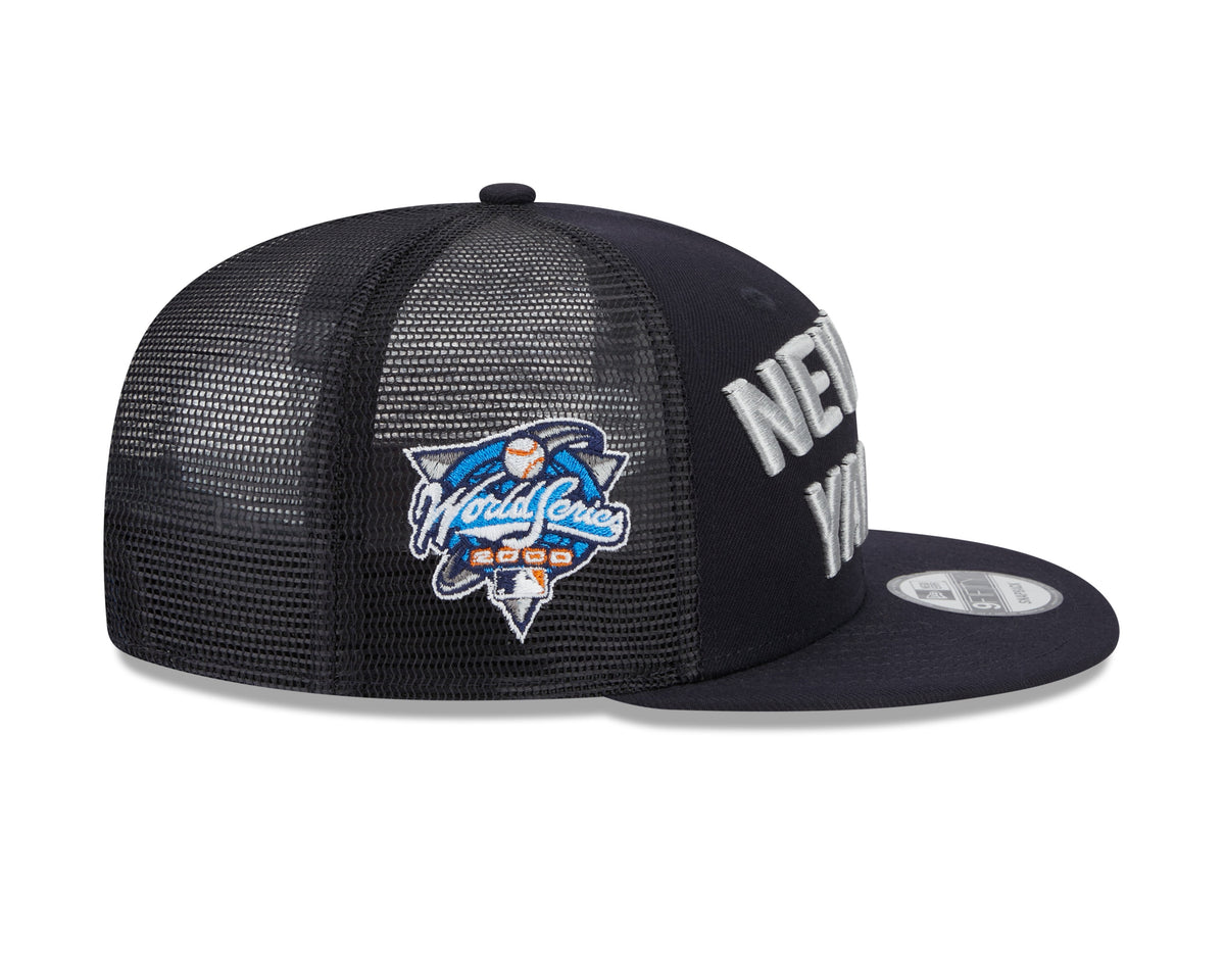 New York Yankees New Era Navy Stacked 9FIFTY Mesh Trucker Snapback Hat Official Team Hat Sports Fan Cap Official MLB Team Hat Baseball Fan Cap