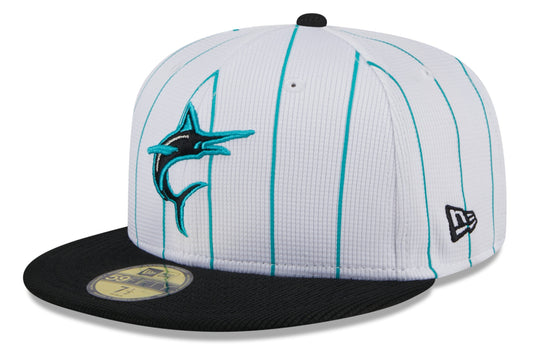 Men s Miami Marlins White 2024 Batting Practice 59FIFTY Fitted Hat Official Team Hat Sports Fan Cap Official MLB Team Hat Baseball Fan Cap