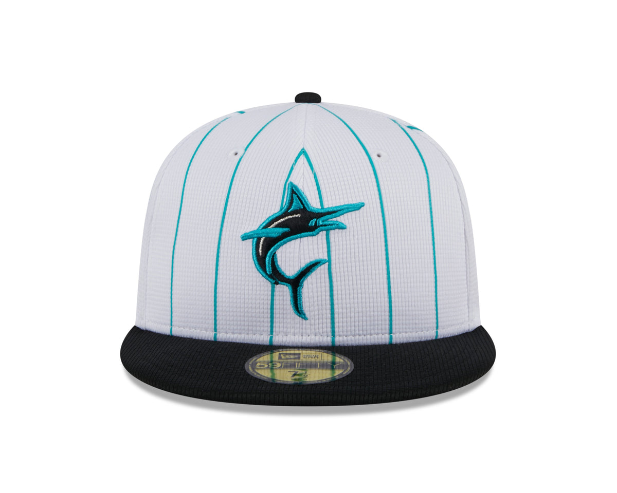 Men s Miami Marlins White 2024 Batting Practice 59FIFTY Fitted Hat Official Team Hat Sports Fan Cap Official MLB Team Hat Baseball Fan Cap