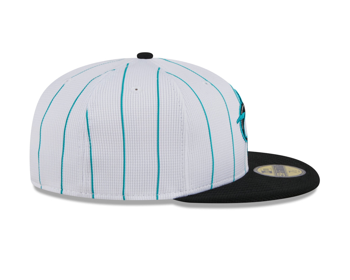 Men s Miami Marlins White 2024 Batting Practice 59FIFTY Fitted Hat Official Team Hat Sports Fan Cap Official MLB Team Hat Baseball Fan Cap