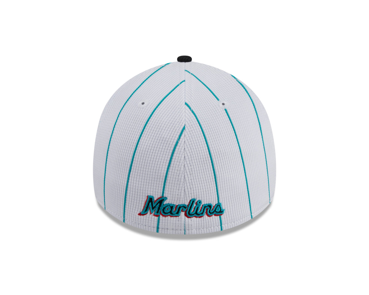 Men s Miami Marlins New Era 2024 Batting Practice White Black 39THIRTY Flex-Fit Hat Official Team Hat Sports Fan Cap Official MLB Team Hat Baseball Fa