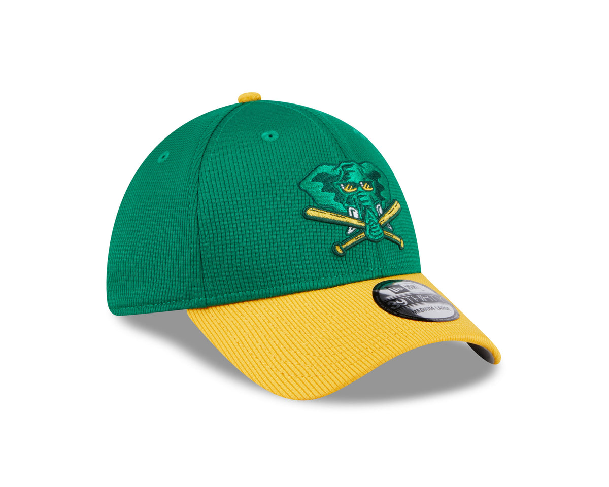 Men s Oakland Athletics New Era 2024 Batting Practice Green Yellow 39THIRTY Flex-Fit Hat Official Team Hat Sports Fan Cap Official MLB Team Hat Baseba