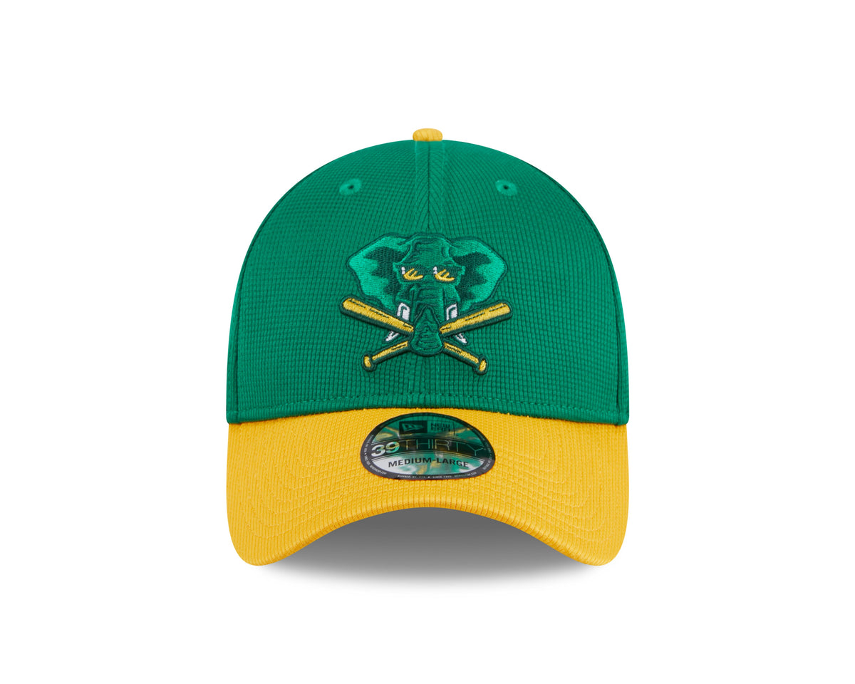 Men s Oakland Athletics New Era 2024 Batting Practice Green Yellow 39THIRTY Flex-Fit Hat Official Team Hat Sports Fan Cap Official MLB Team Hat Baseba