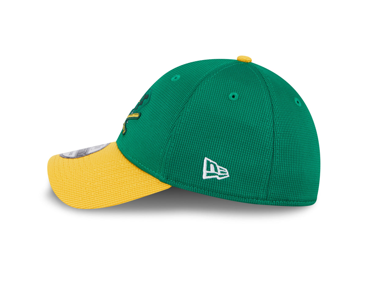 Men s Oakland Athletics New Era 2024 Batting Practice Green Yellow 39THIRTY Flex-Fit Hat Official Team Hat Sports Fan Cap Official MLB Team Hat Baseba