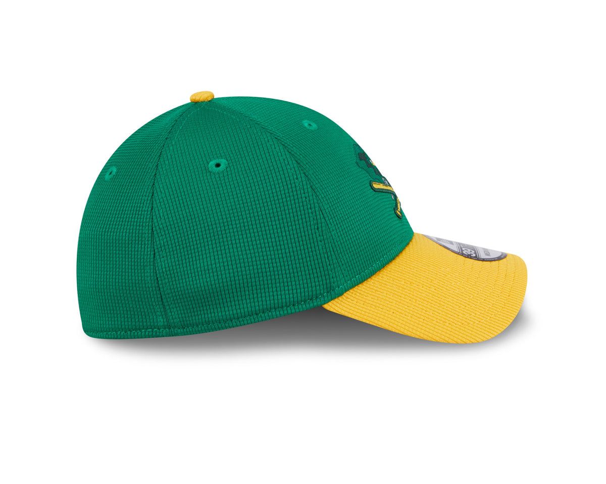 Men s Oakland Athletics New Era 2024 Batting Practice Green Yellow 39THIRTY Flex-Fit Hat Official Team Hat Sports Fan Cap Official MLB Team Hat Baseba