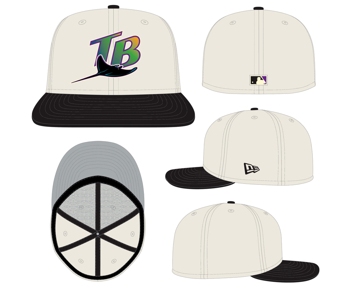 Tampa Bay Devil Rays Cooperstown Collection Cream Black Leather Visor New Era 59FIFTY Fitted Hat Official Team Hat Sports Fan Cap Official MLB Team Ha