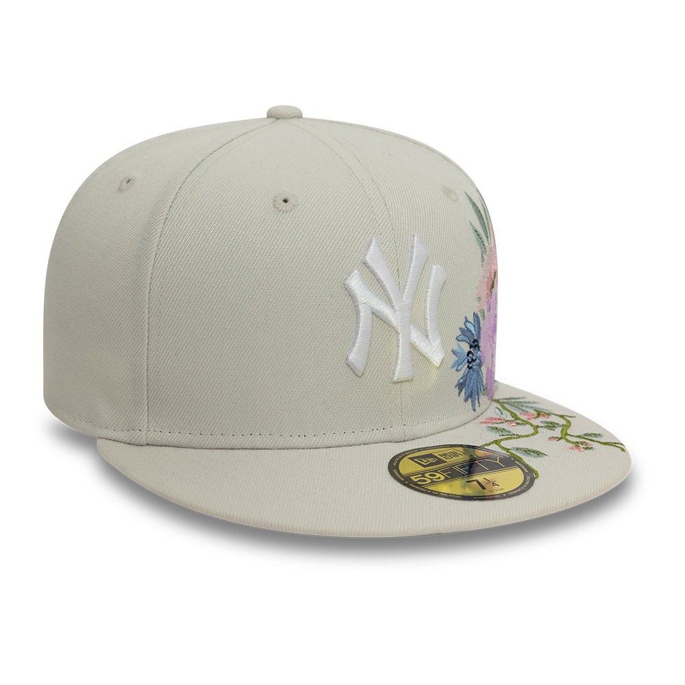 New York Yankees MLB Floral 59Fifty New Era Cream White Official Team Hat Sports Fan Cap Official MLB Team Hat Baseball Fan Cap