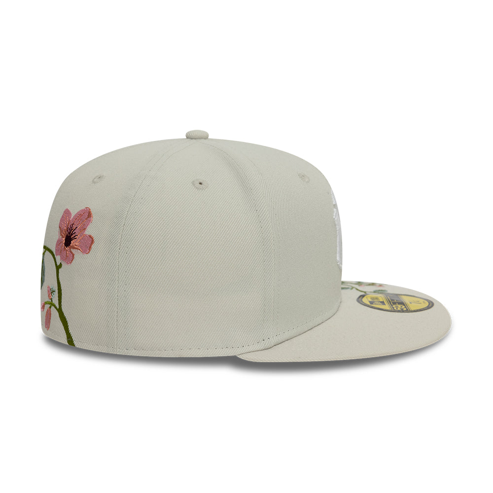 New York Yankees MLB Floral 59Fifty New Era Cream White Official Team Hat Sports Fan Cap Official MLB Team Hat Baseball Fan Cap