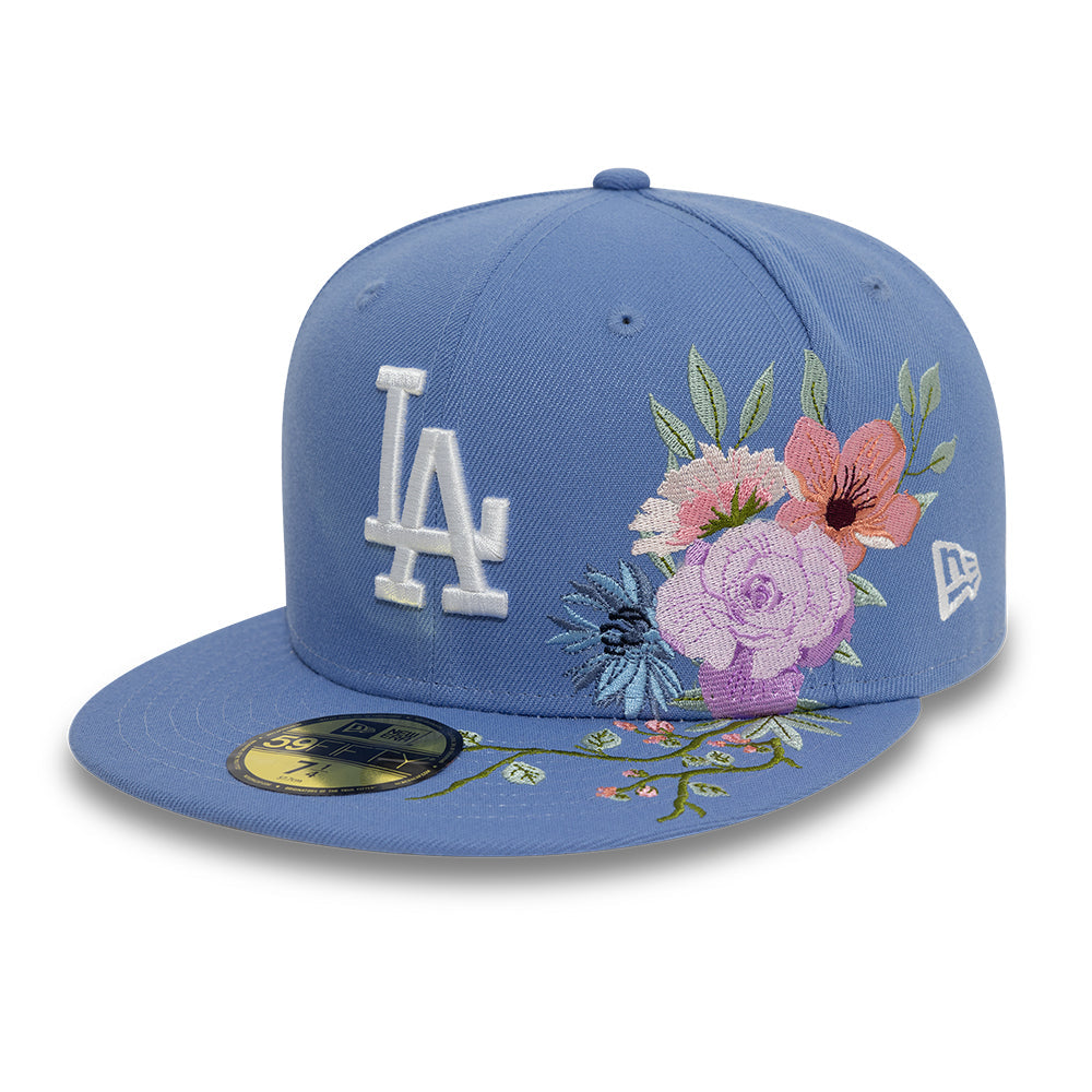 Los Angeles Dodger MLB Floral 59Fifty New Era Light Blue White Official Team Hat Sports Fan Cap Official MLB Team Hat Baseball Fan Cap