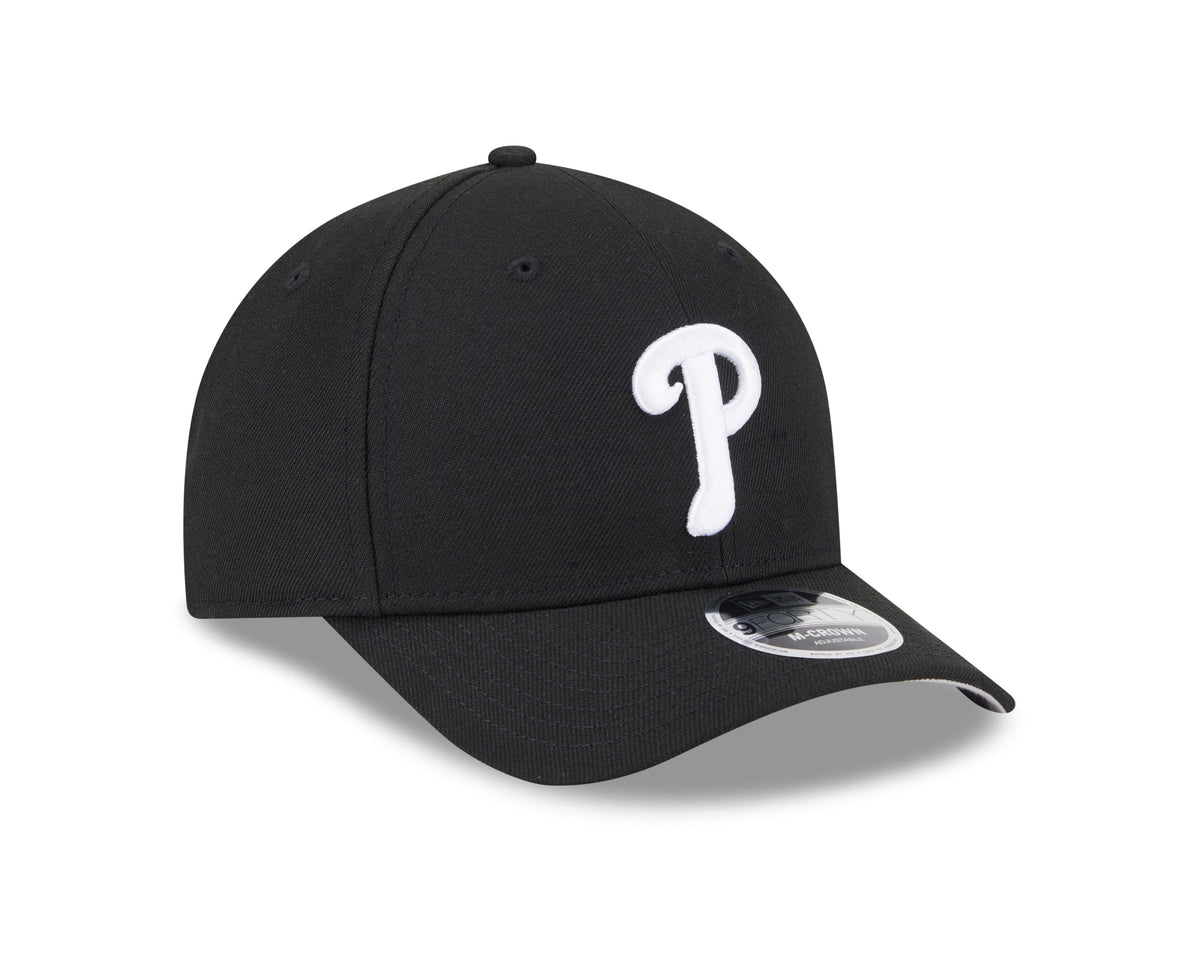 Philadelphia Phillies Black and White New Era M-Crown 9FORTY Adjustable Hat Official Team Hat Sports Fan Cap Official MLB Team Hat Baseball Fan Cap
