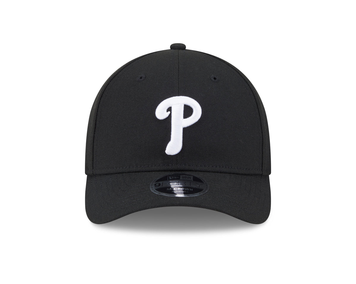 Philadelphia Phillies Black and White New Era M-Crown 9FORTY Adjustable Hat Official Team Hat Sports Fan Cap Official MLB Team Hat Baseball Fan Cap