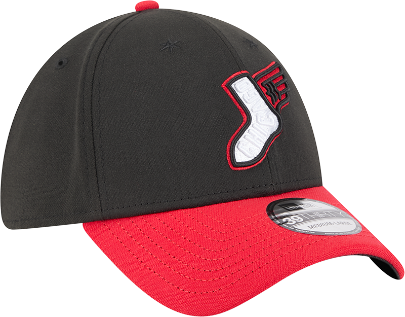 Chicago White Sox 2025 City Connect Alternate Black Red New Era 39THIRTY Flex Fit Hat Official Team Hat Sports Fan Cap Official MLB Team Hat Baseball