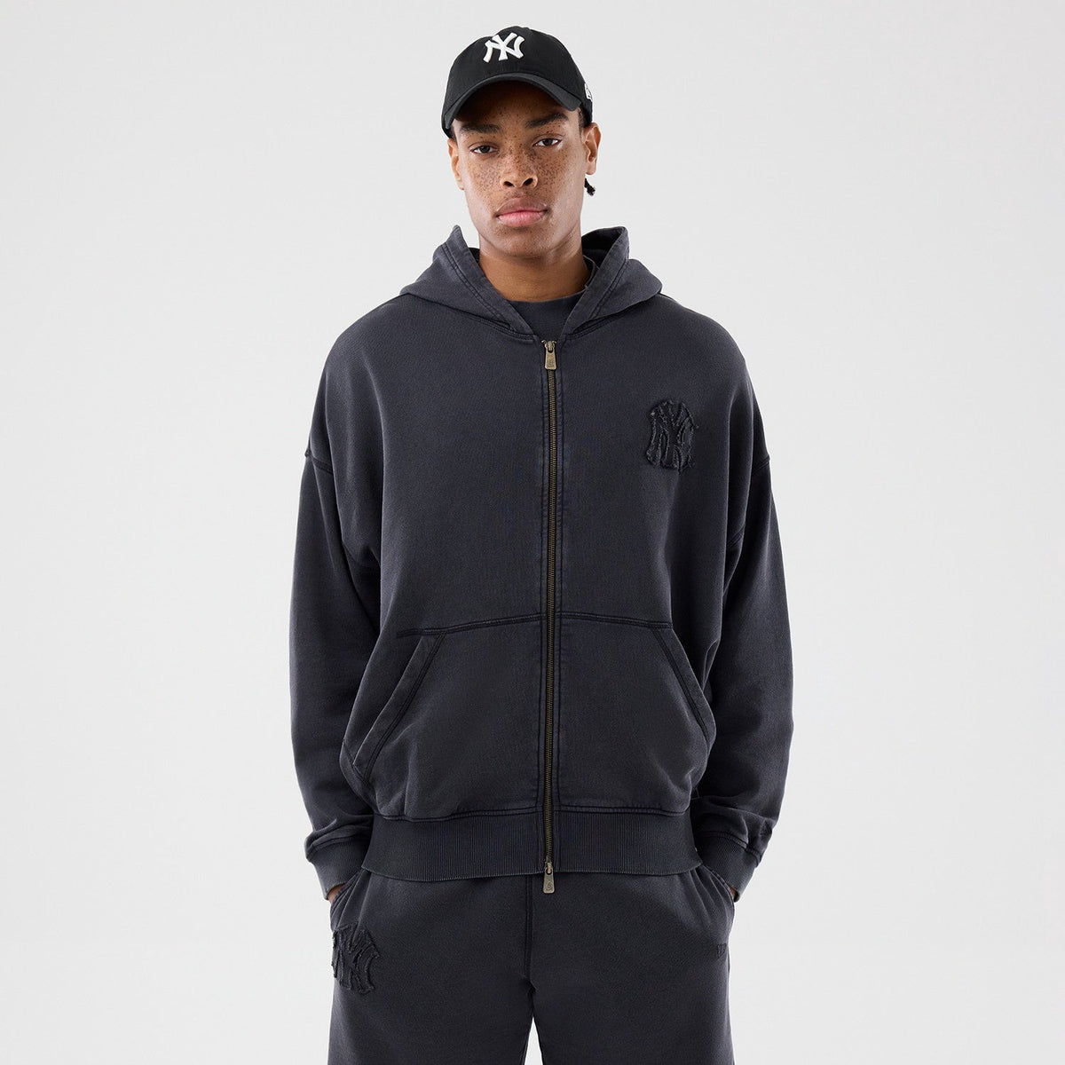 MLB Washed Full Zip Hoodie New York Yankees Black Official Sports Fan Gear Official MLB Team Apparel Baseball Fan Gear