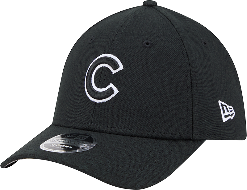 Chicago Cubs New Era M-Crown 39Thirty Black White Flex Fit Hat Official Team Hat Sports Fan Cap Official MLB Team Hat Baseball Fan Cap
