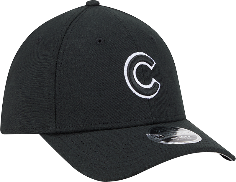 Chicago Cubs New Era M-Crown 39Thirty Black White Flex Fit Hat Official Team Hat Sports Fan Cap Official MLB Team Hat Baseball Fan Cap