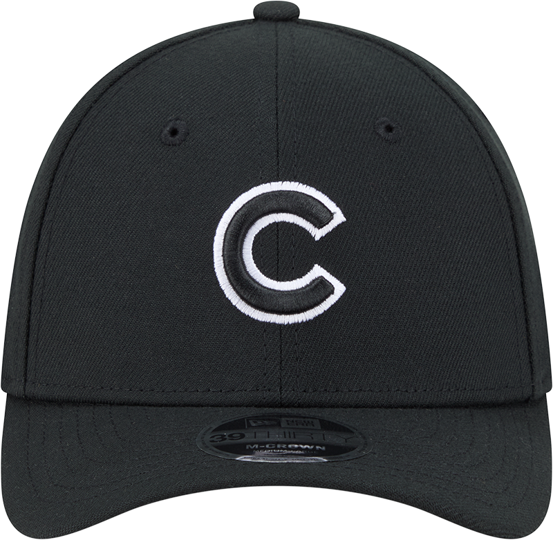 Chicago Cubs New Era M-Crown 39Thirty Black White Flex Fit Hat Official Team Hat Sports Fan Cap Official MLB Team Hat Baseball Fan Cap