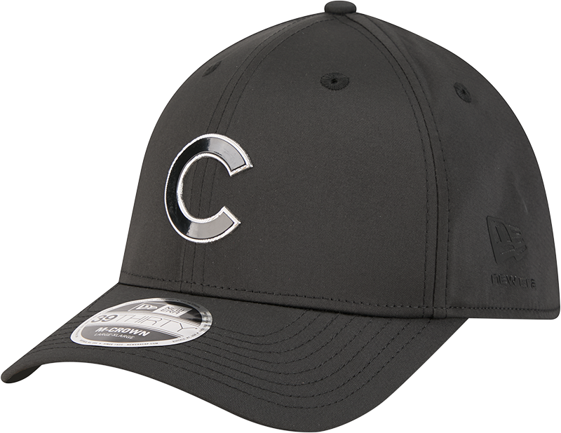 Chicago Cubs New Era M-Crown 39Thirty Metallic Black Performance Flex Fit Hat Official Team Hat Sports Fan Cap Official MLB Team Hat Baseball Fan Cap