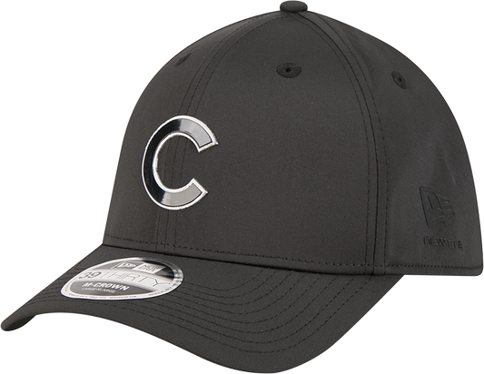 Chicago Cubs New Era M-Crown 39Thirty Metallic Black Performance Flex Fit Hat Official Team Hat Sports Fan Cap Official MLB Team Hat Baseball Fan Cap