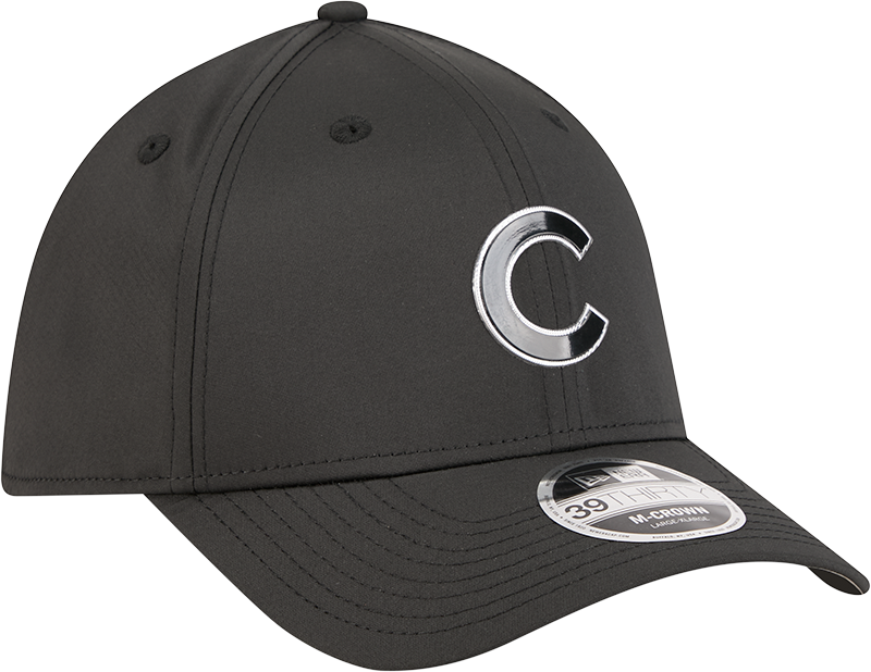 Chicago Cubs New Era M-Crown 39Thirty Metallic Black Performance Flex Fit Hat Official Team Hat Sports Fan Cap Official MLB Team Hat Baseball Fan Cap