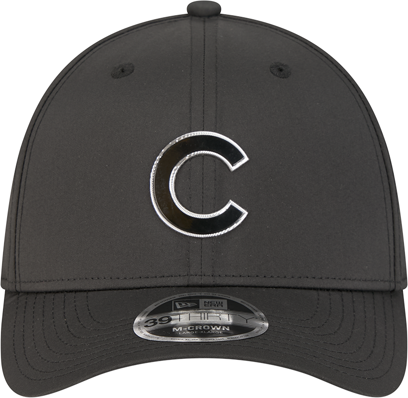 Chicago Cubs New Era M-Crown 39Thirty Metallic Black Performance Flex Fit Hat Official Team Hat Sports Fan Cap Official MLB Team Hat Baseball Fan Cap