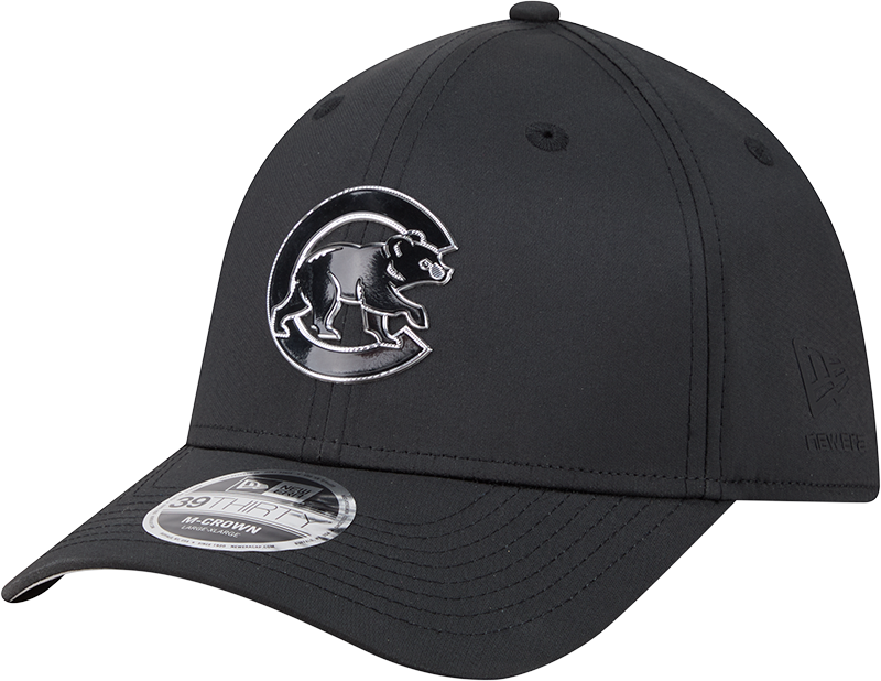 Chicago Cubs New Era M-Crown 39Thirty Metallic Black Performance Flex Fit Hat-Crawling Bear Official Team Hat Sports Fan Cap Official MLB Team Hat Bas