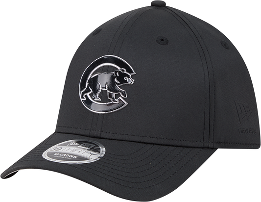 Chicago Cubs New Era M-Crown 39Thirty Metallic Black Performance Flex Fit Hat-Crawling Bear Official Team Hat Sports Fan Cap Official MLB Team Hat Bas