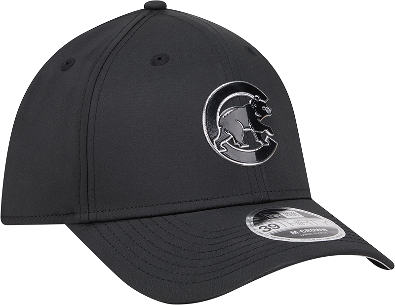 Chicago Cubs New Era M-Crown 39Thirty Metallic Black Performance Flex Fit Hat-Crawling Bear Official Team Hat Sports Fan Cap Official MLB Team Hat Bas