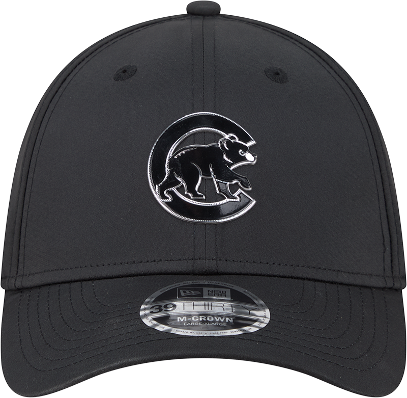 Chicago Cubs New Era M-Crown 39Thirty Metallic Black Performance Flex Fit Hat-Crawling Bear Official Team Hat Sports Fan Cap Official MLB Team Hat Bas