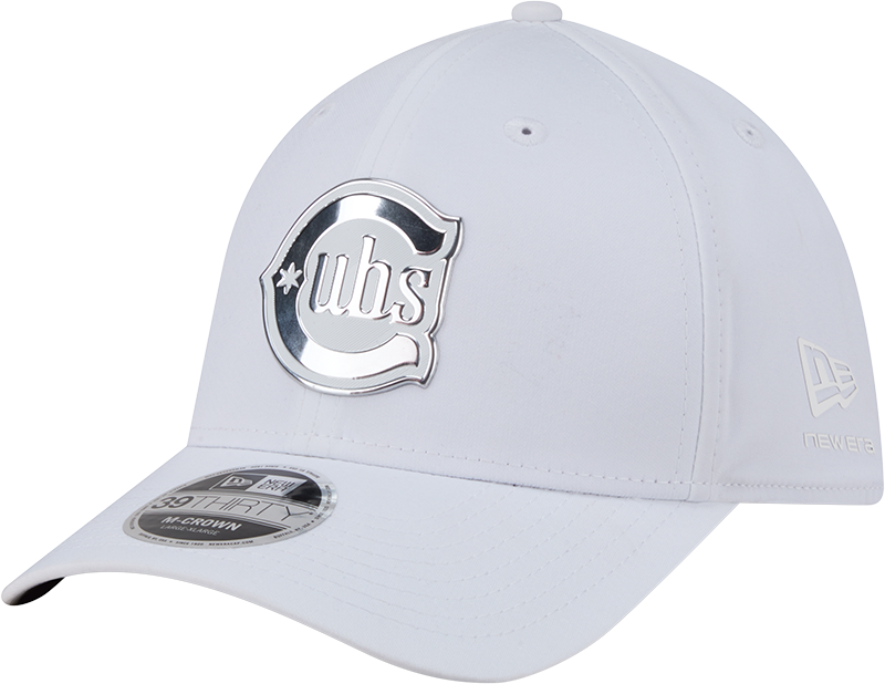 Chicago Cubs New Era M-Crown 39Thirty Alternate 2 Metallic White Performance Flex Fit Hat Official Team Hat Sports Fan Cap Official MLB Team Hat Baseb