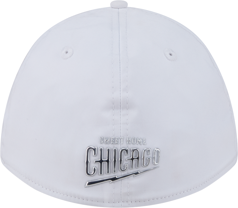 Chicago Cubs New Era M-Crown 39Thirty Alternate 2 Metallic White Performance Flex Fit Hat Official Team Hat Sports Fan Cap Official MLB Team Hat Baseb