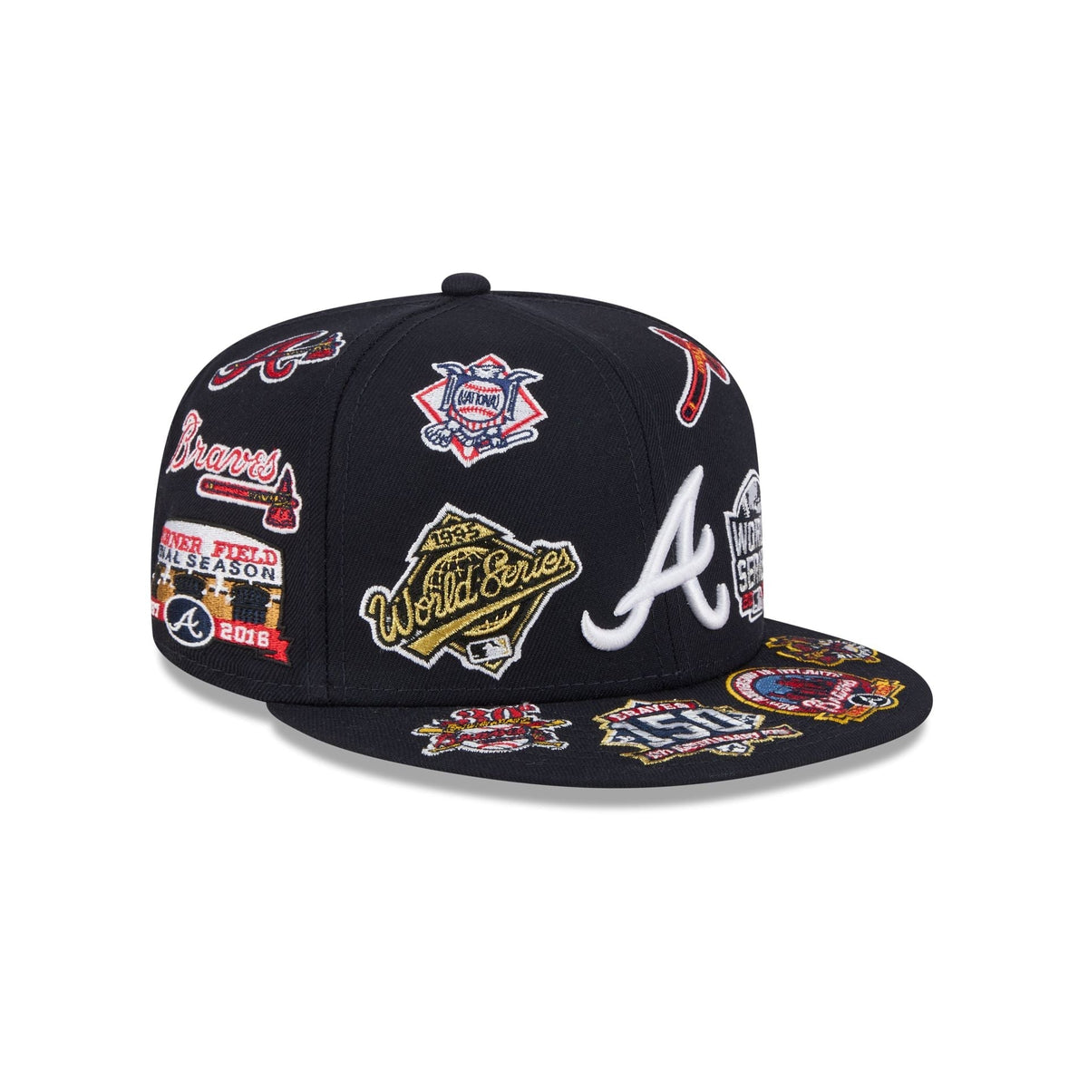 Atlanta Braves MLB All Over Patch 59FIFTY Fitted New Era Official Team Hat Sports Fan Cap Official MLB Team Hat Baseball Fan Cap