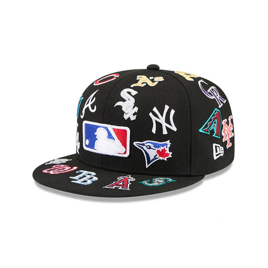 MLB All Over Patch 59FIFTY Fitted New Era Black Official Team Hat Sports Fan Cap Official MLB Team Hat Baseball Fan Cap
