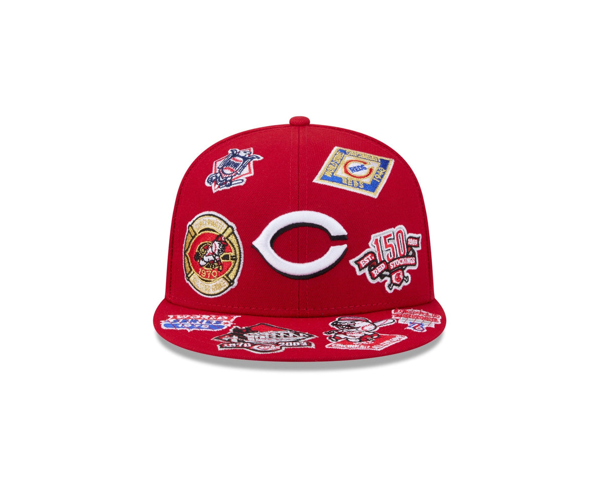 Cincinnati Reds MLB All Over Patch 59FIFTY Fitted New Era Official Team Hat Sports Fan Cap Official MLB Team Hat Baseball Fan Cap