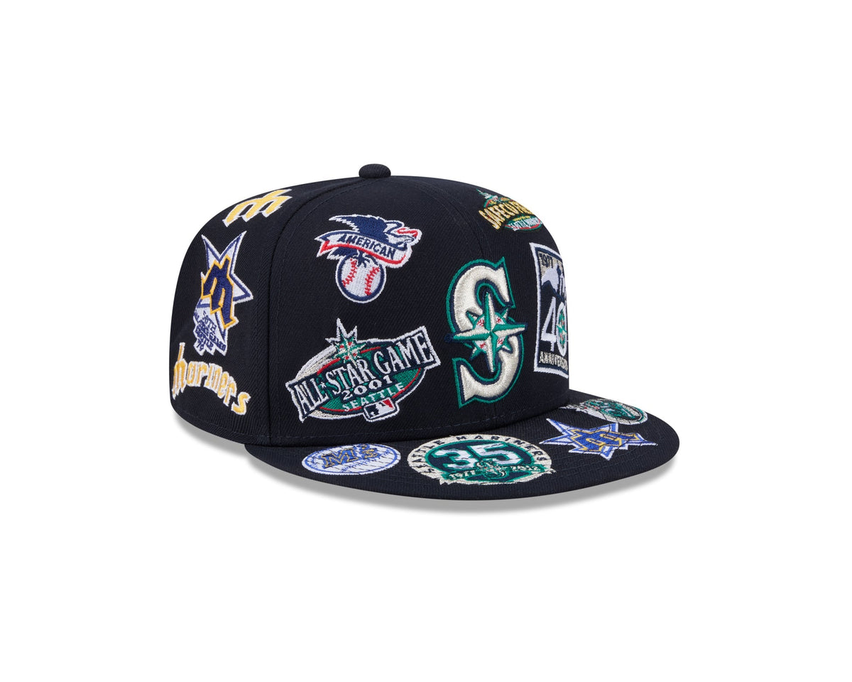 Seattle Mariners MLB All Over Patch 59FIFTY Fitted New Era Official Team Hat Sports Fan Cap Official MLB Team Hat Baseball Fan Cap