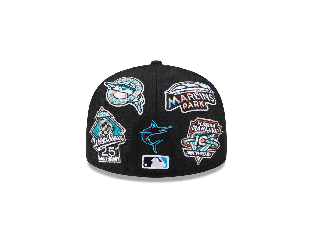 Miami Marlins MLB All Over Patch 59FIFTY New Era Official Team Hat Sports Fan Cap Official MLB Team Hat Baseball Fan Cap
